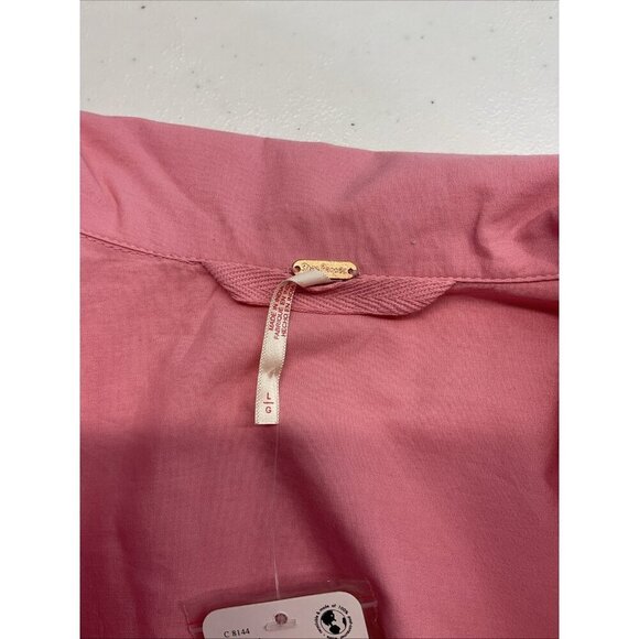 NEW Free People Button Down Lantern Sleeve Poplin Shirt Pink Oversized size‎ L - Picture 7 of 14